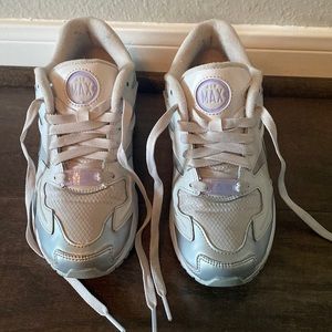 Gray and light purple air max.